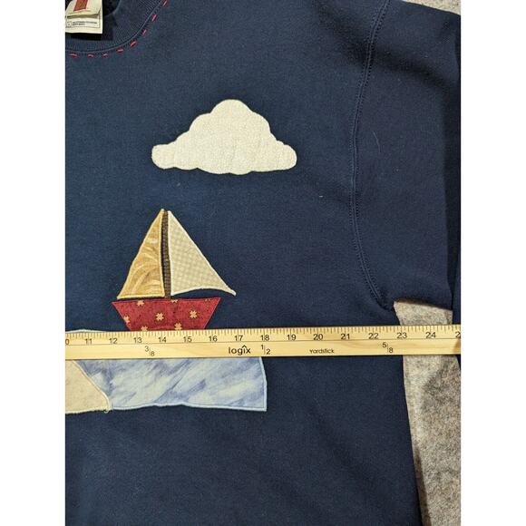 Vintage Crewneck Navy Large Sweatshirt Patchwork Lighthouse Coastal Grandma - Picture 7 of 8